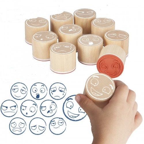 SET OF LARGE WOODEN STAMPS "10 EMOTIONS" 