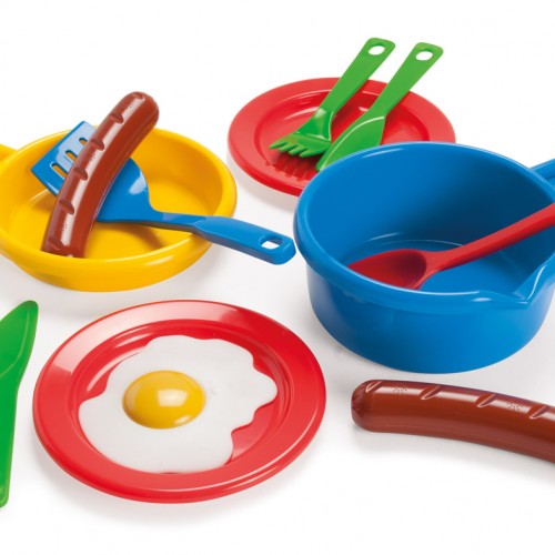 Dish set with fried egg and sausages