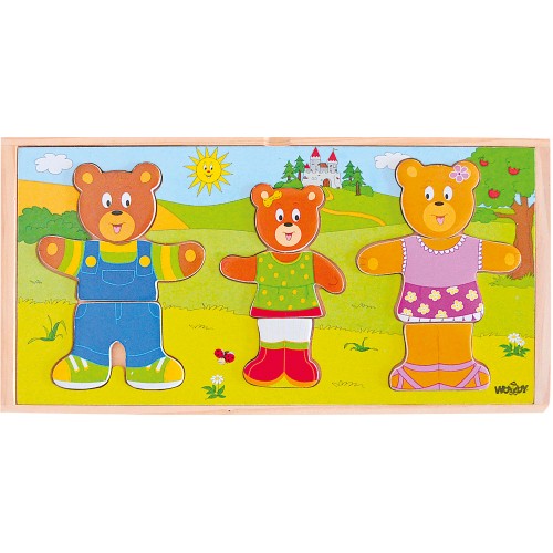 Wooden puzzle game “Dress up the bear family” Wooden puzzle game “Dress up the bear family”