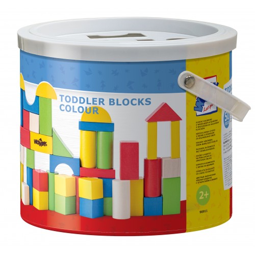 Toddler Blocks in a bucket with a shape sorting lid (50 pieces)