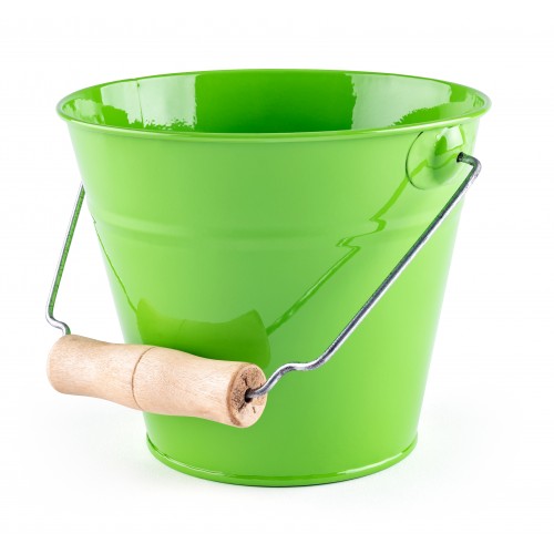 Metal bucket with wooden handle (green)