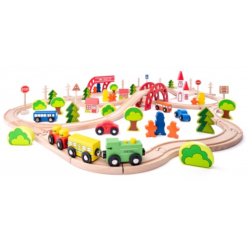 Wooden play set “Railway complex with an air bridge” (90 pieces) Wooden play set “Railway complex with an air bridge” (90 pieces)