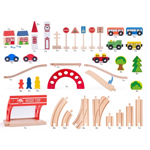 Wooden play set “Railway complex with an air bridge” (90 pieces) Wooden play set “Railway complex with an air bridge” (90 pieces)