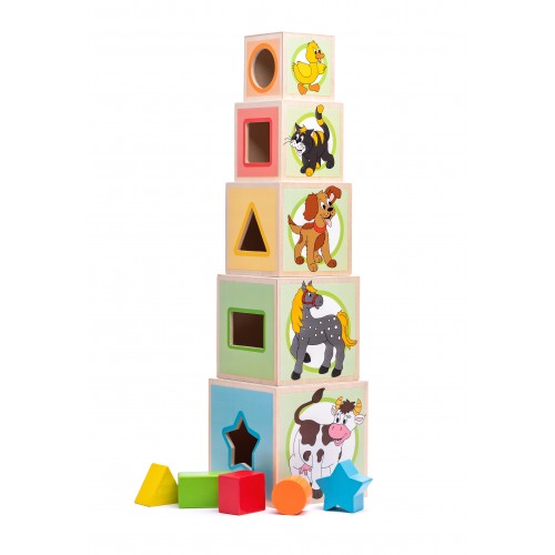 Wooden pyramid – sorter “Animals, shapes, numbers and colors” 3 in 1
