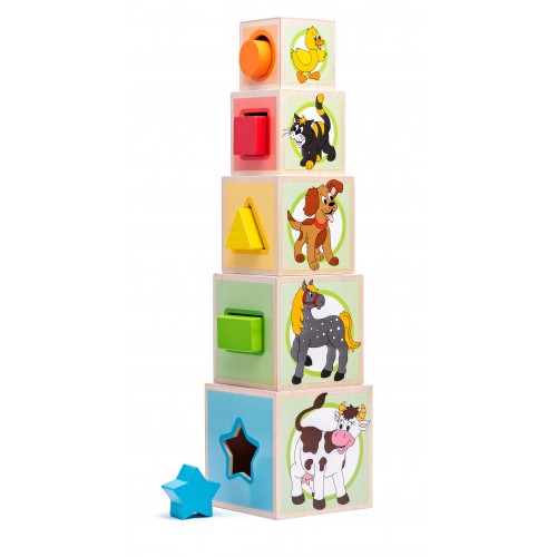 Wooden pyramid – sorter “Animals, shapes, numbers and colors” 3 in 1